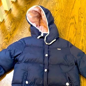 Lacoste Navy & Pink Puffer Hooded Kids Jacket